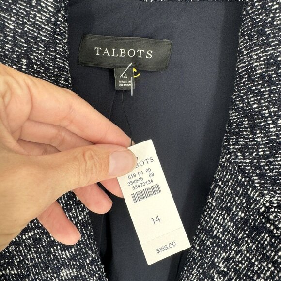 Talbots Jacket Women’s 14 navy blue tweed blazer workwear minimalist office - Picture 2 of 5